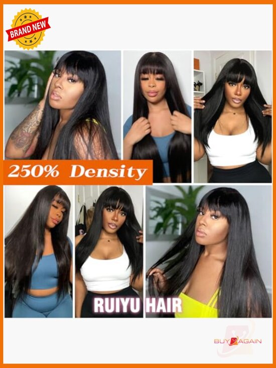 250 Density HD Lace Front Wig Human Hair Straight Wear Go Glueless Bangs main image 5